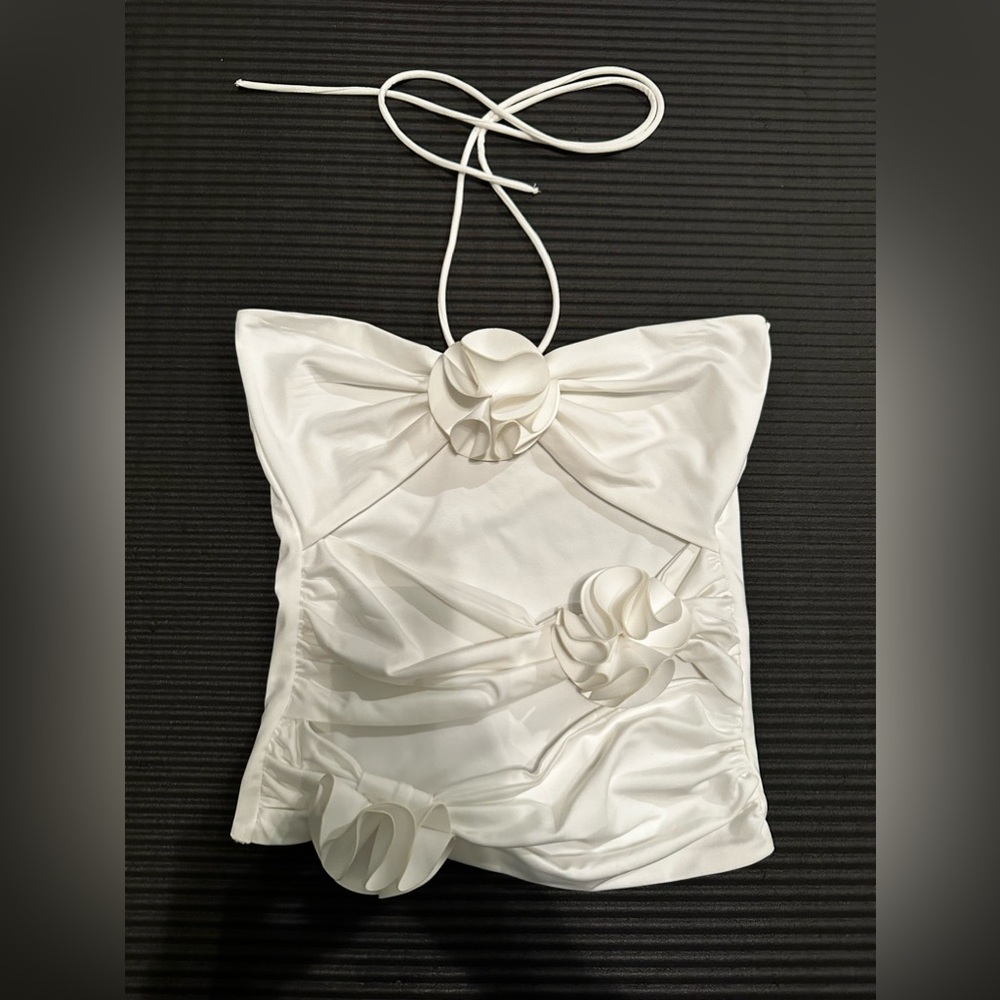 White tank top with roses and tie up